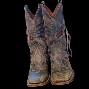 Dan Post Distressed Brown Leather Studded Western Heeled Boots
